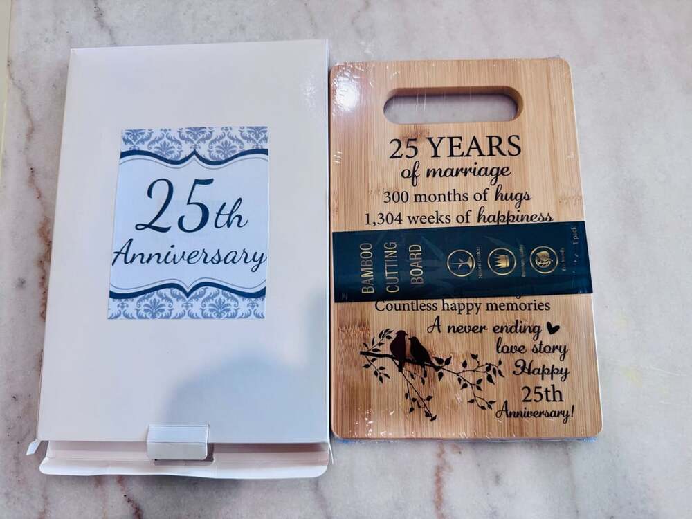 NWT 25th Anniversary Bamboo Cutting Board Wedding Gift